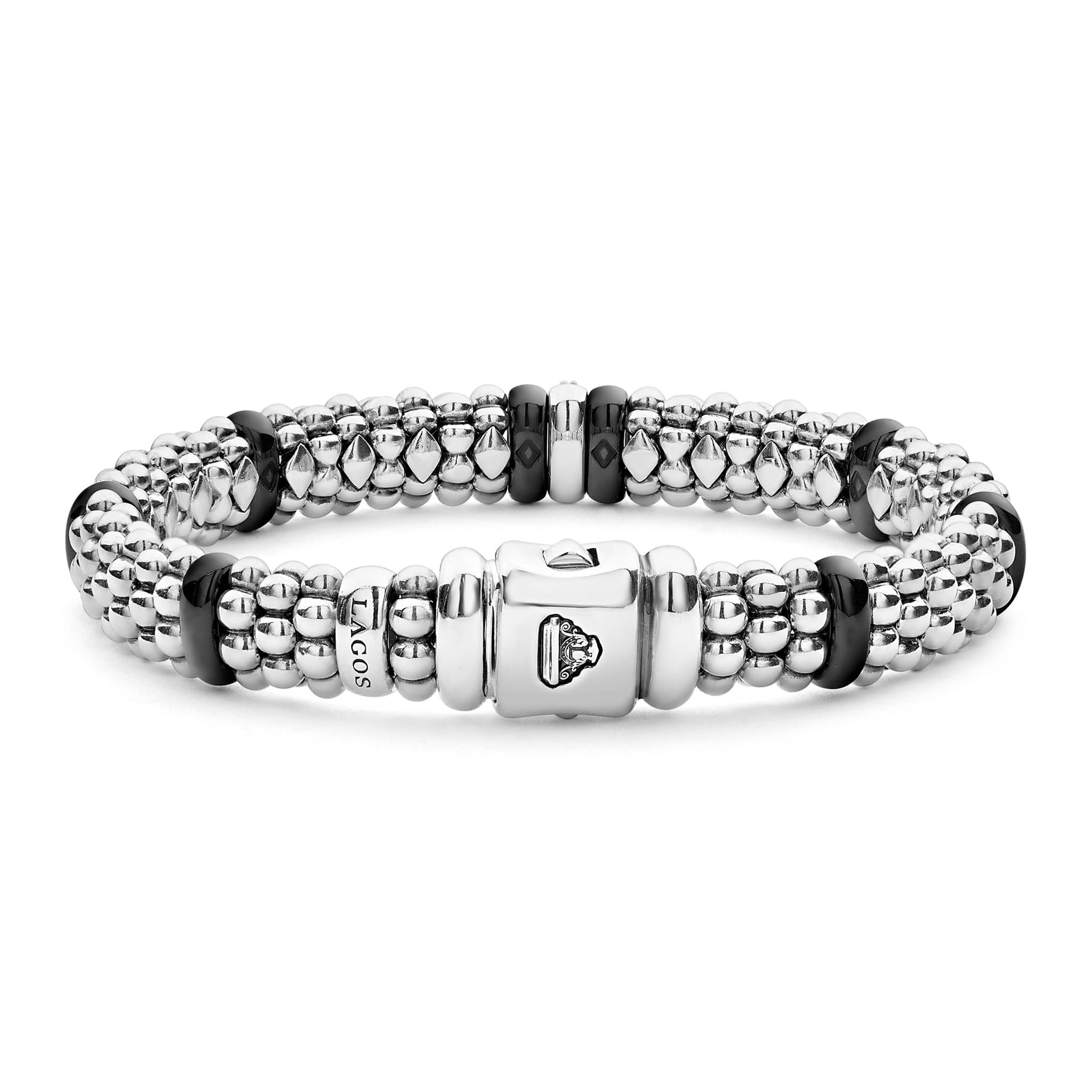 ラゴス レディース ブレスレット・バングル・アンクレット アクセサリー Four Station Diamond Black Caviar  Bracelet in Sterling Silver