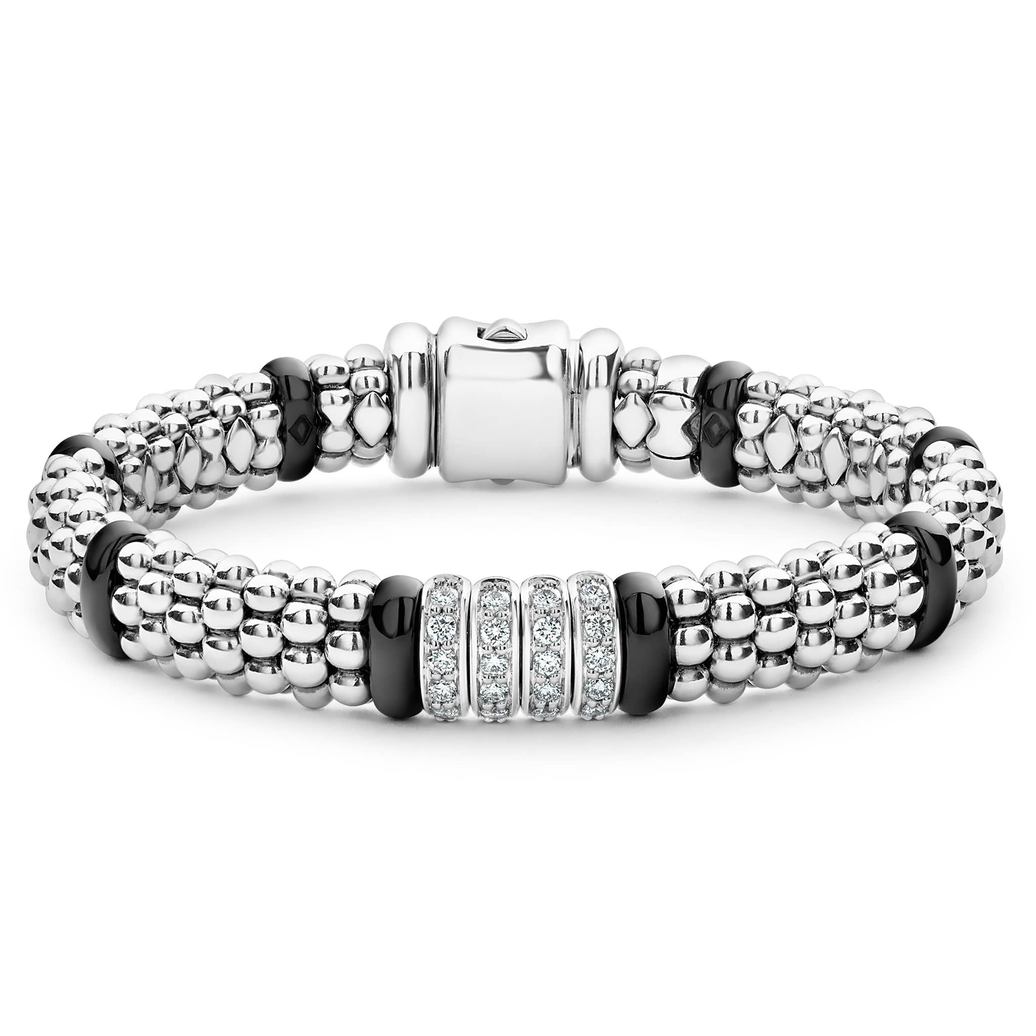 Four Station Diamond Caviar Bracelet | Black Caviar | LAGOS Jewelry