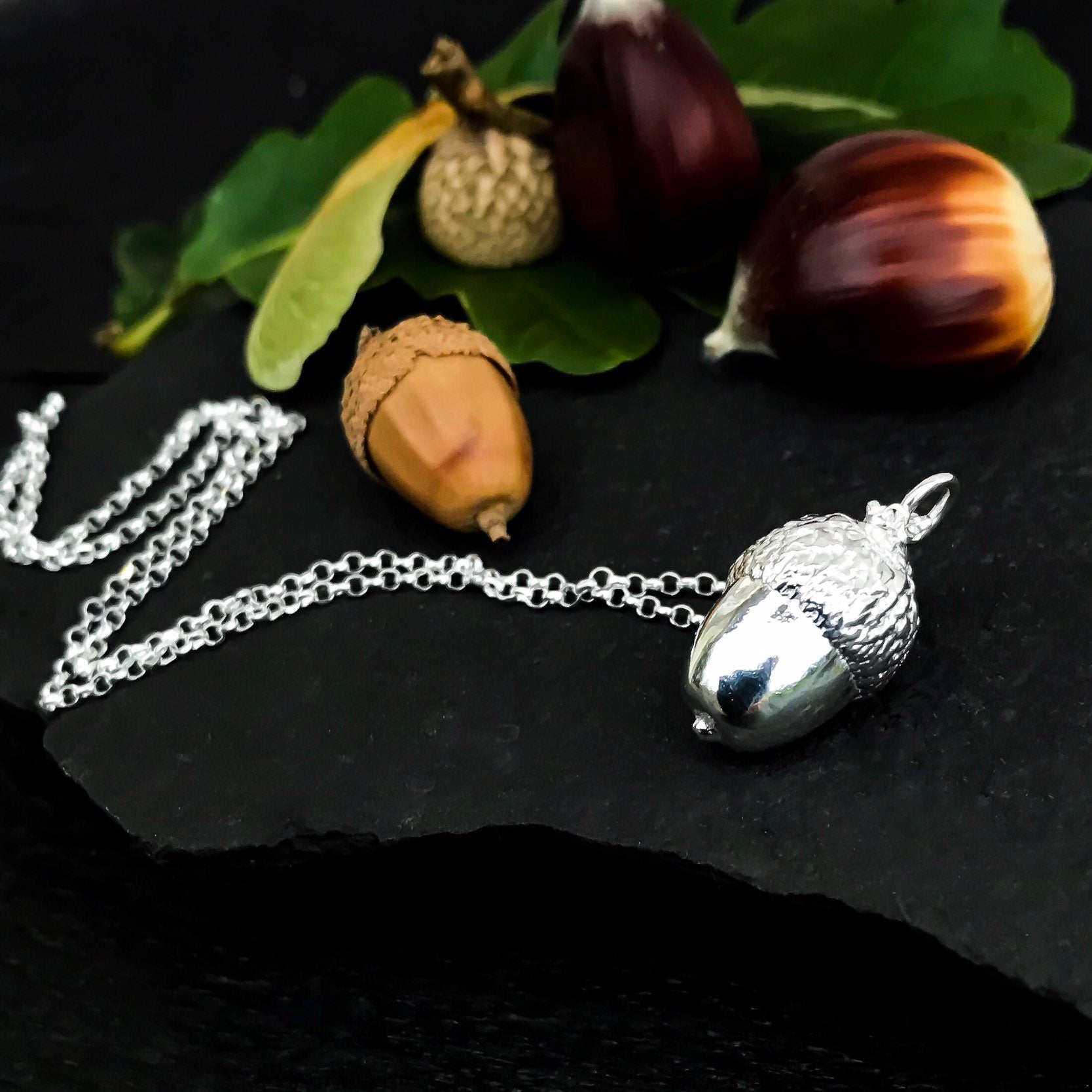 Large Sterling Silver Acorn Charm Necklace