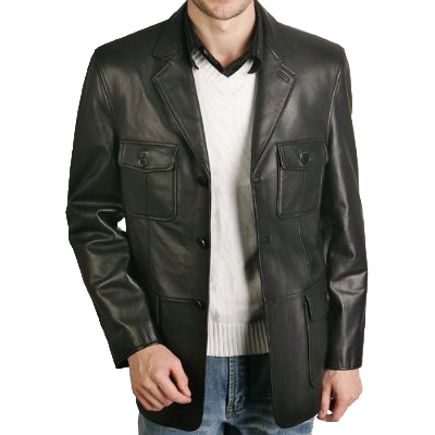 BGSD Men's Three-Button Military New Zealand Lambskin Leather Blazer ...