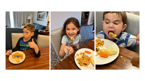 Alberta's grandkids enjoying Nutristore's Southwestern Style Pork and Rice