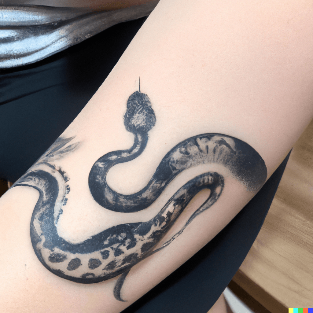 charcoal snake tattoo design on woman's arm