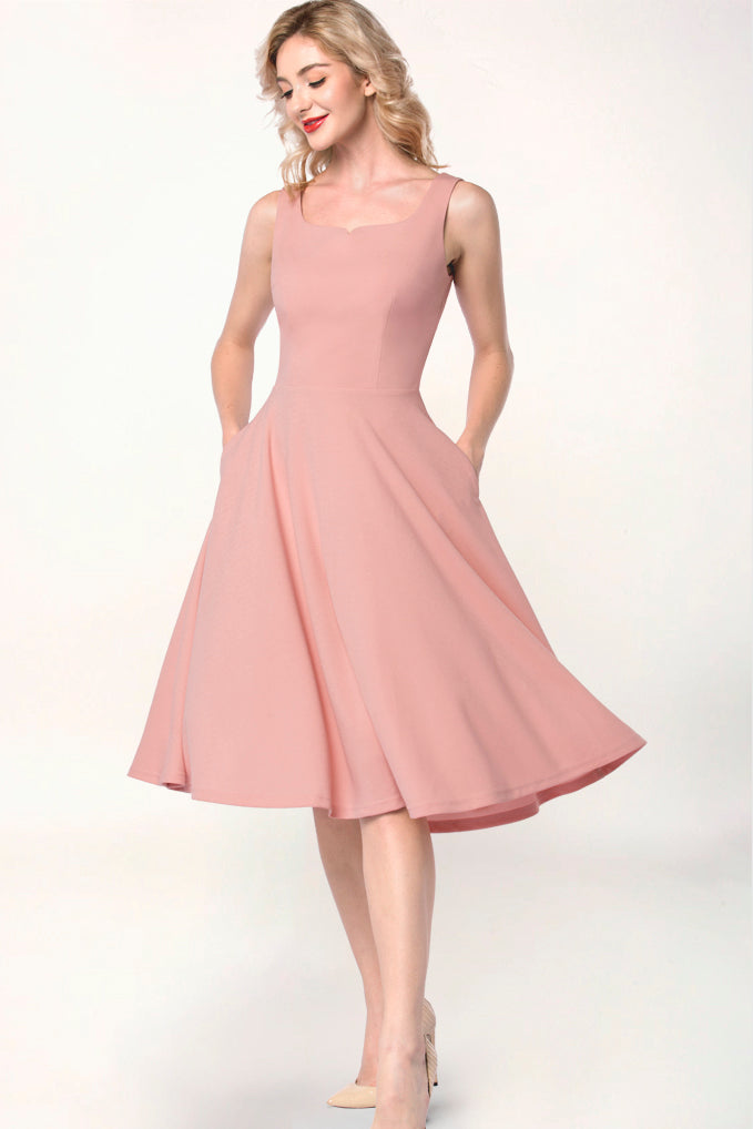 blush tea length dress