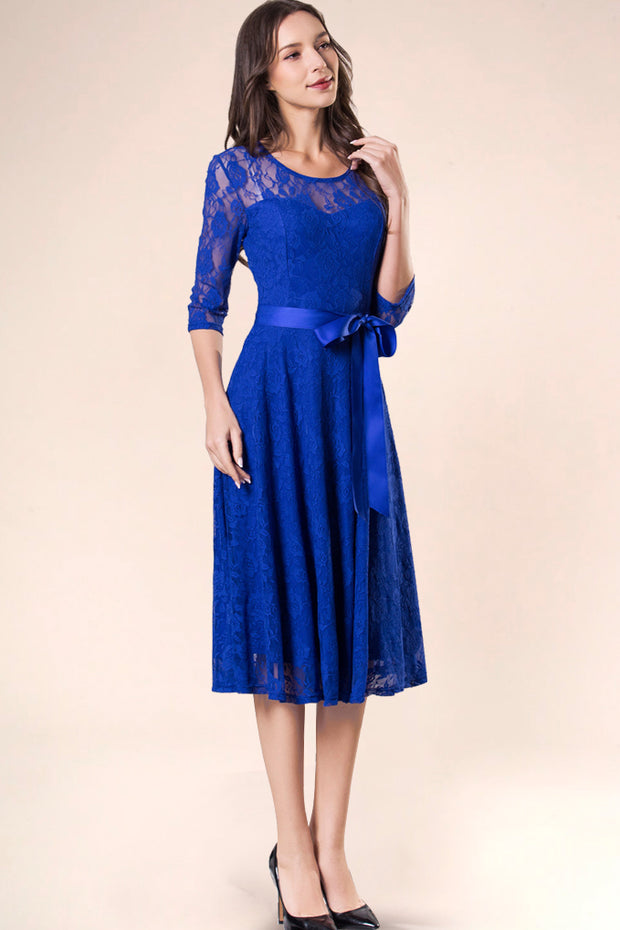 Royalblue Lace Midi Dress, Formal Lace Dress