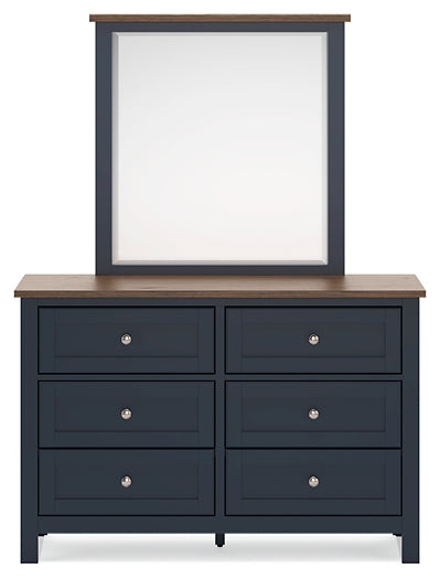 Landocken Queen Panel Bed Set: Mirrored Dresser and 2 Nightstands Included