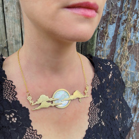 Starless Brass Necklace on a Model - witchy jewelry