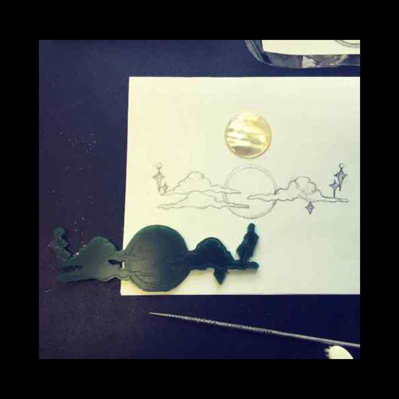 Starless moon necklace drawing and wax