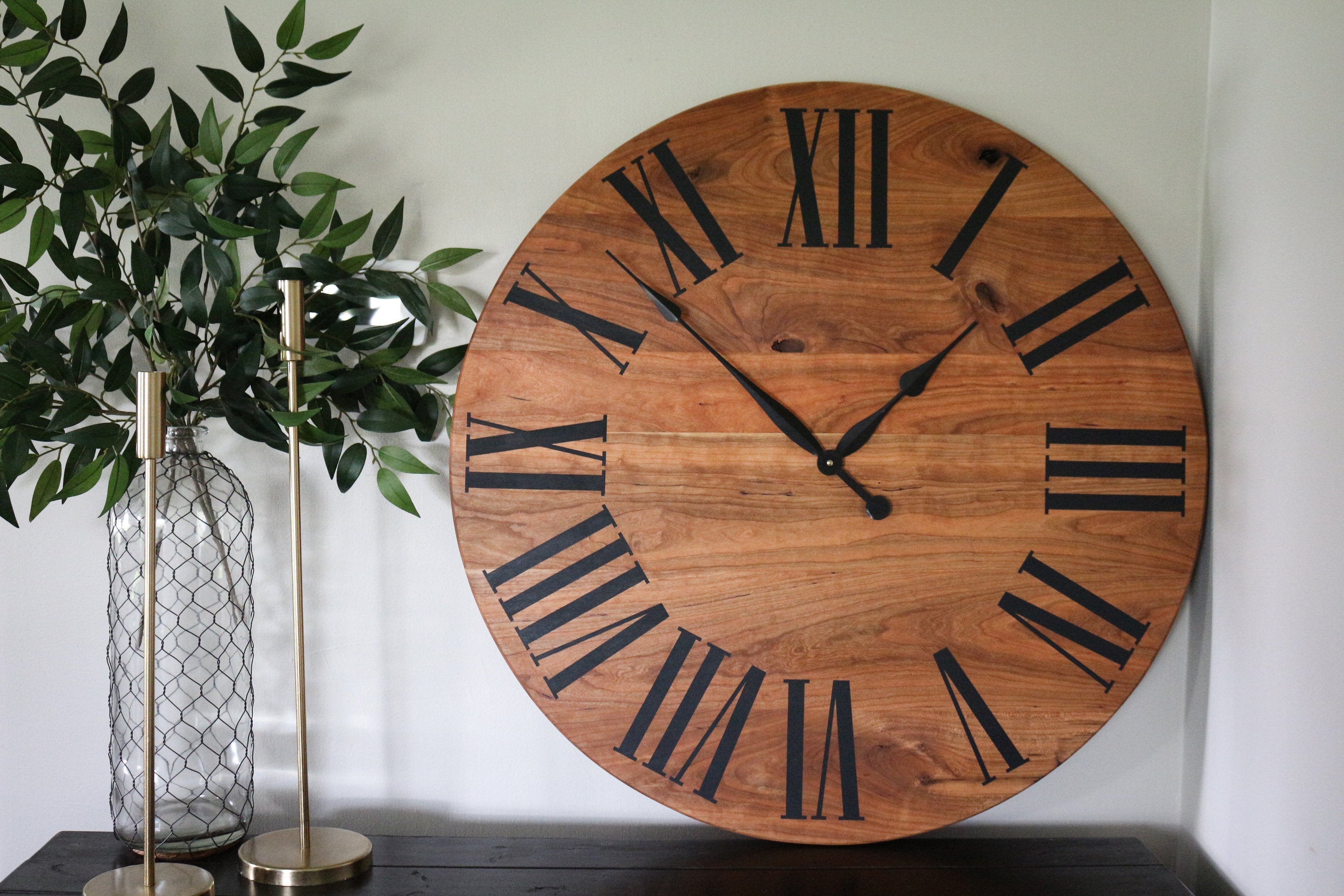 Solid Spalted Maple Wall Clock with Black Lines and Roman Numerals