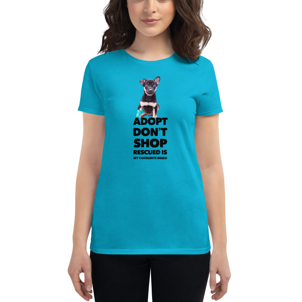 Adopt, Don't Shop, Women's Short Sleeve T-Shirt, Blue