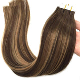 Amella 20pcs 50g Human Hair Extensions Straight  Tape in Ombre Chocolate Brown Color #4/27/4 - amellahair