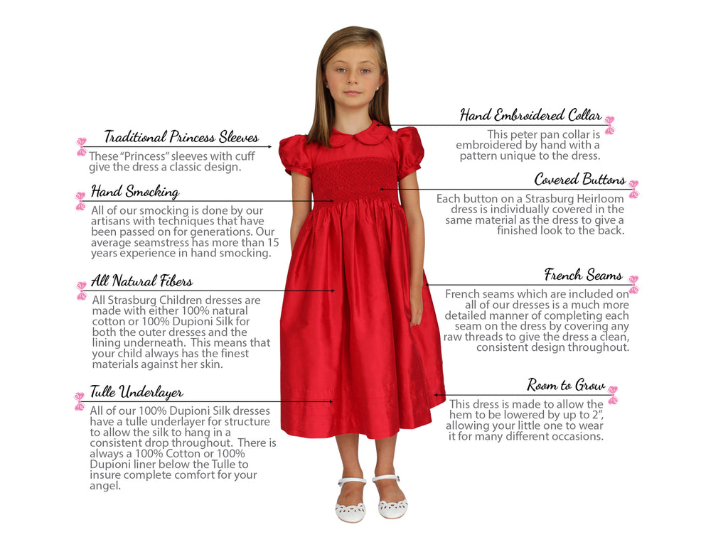 Red Christmas Dress for Girls Smocked Red Silk