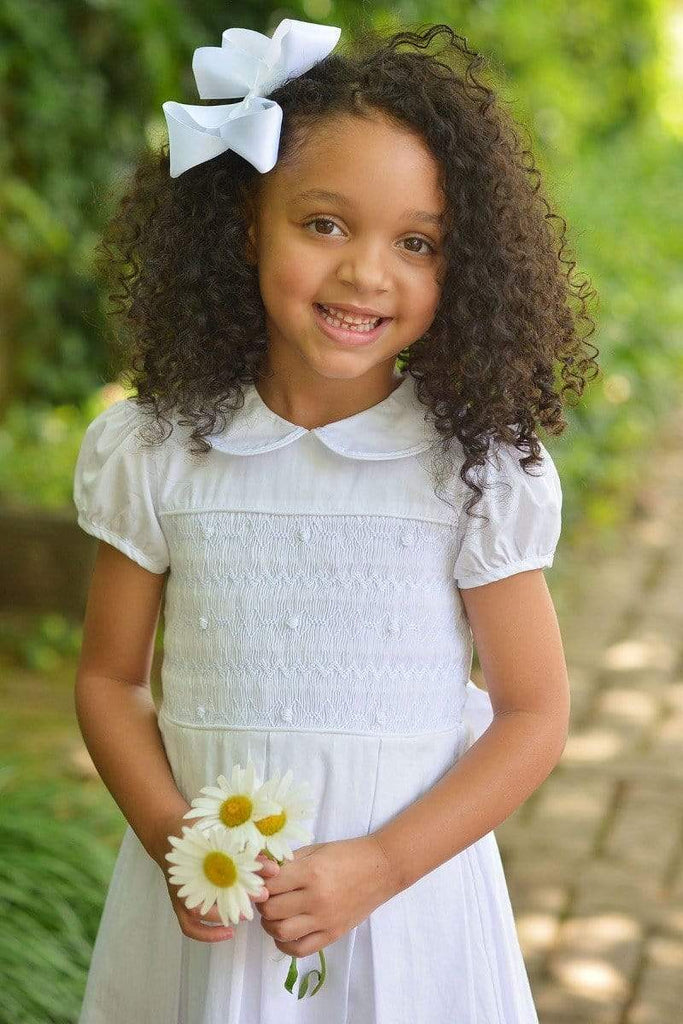 Smocked Flower Girl Dress, White Heirloom Dresses Classic Sleeves – Strasburg  Children