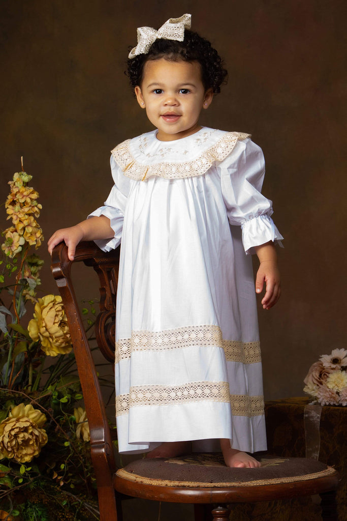 Daisy white flower dress for toddler girls dresses, birthday portrait,  baptism, bishop – Strasburg Children