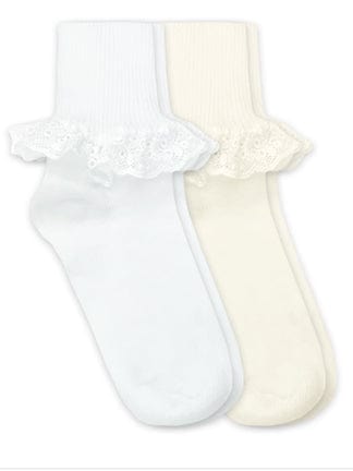 Girls White Lace Dress Socks w/ Satin ribbon trim Baptism Flower Girl –  Strasburg Children