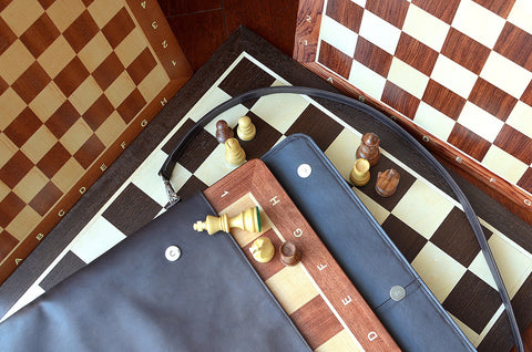 checkerboard leather carrying chessboard tray