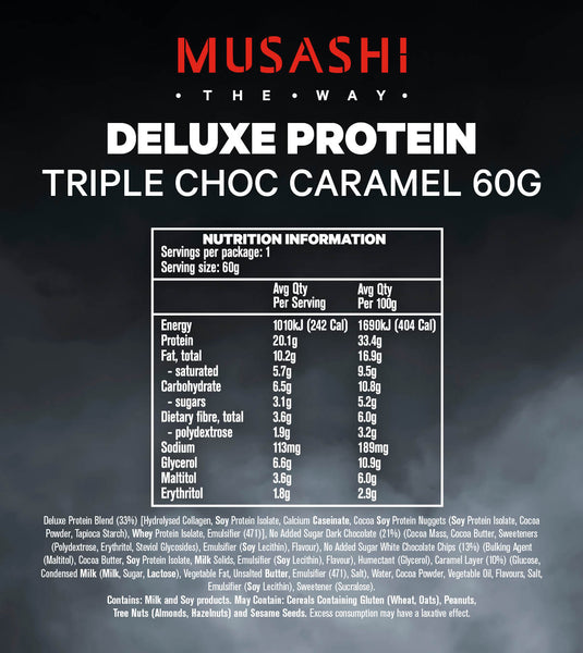 Musashi Deluxe Protein Bar Triple Choc Caramel Ingredients