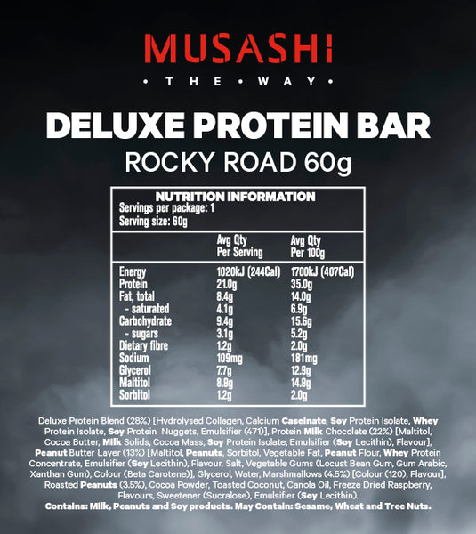 Musashi Deluxe Protein Bar Rocky Road Ingredients
