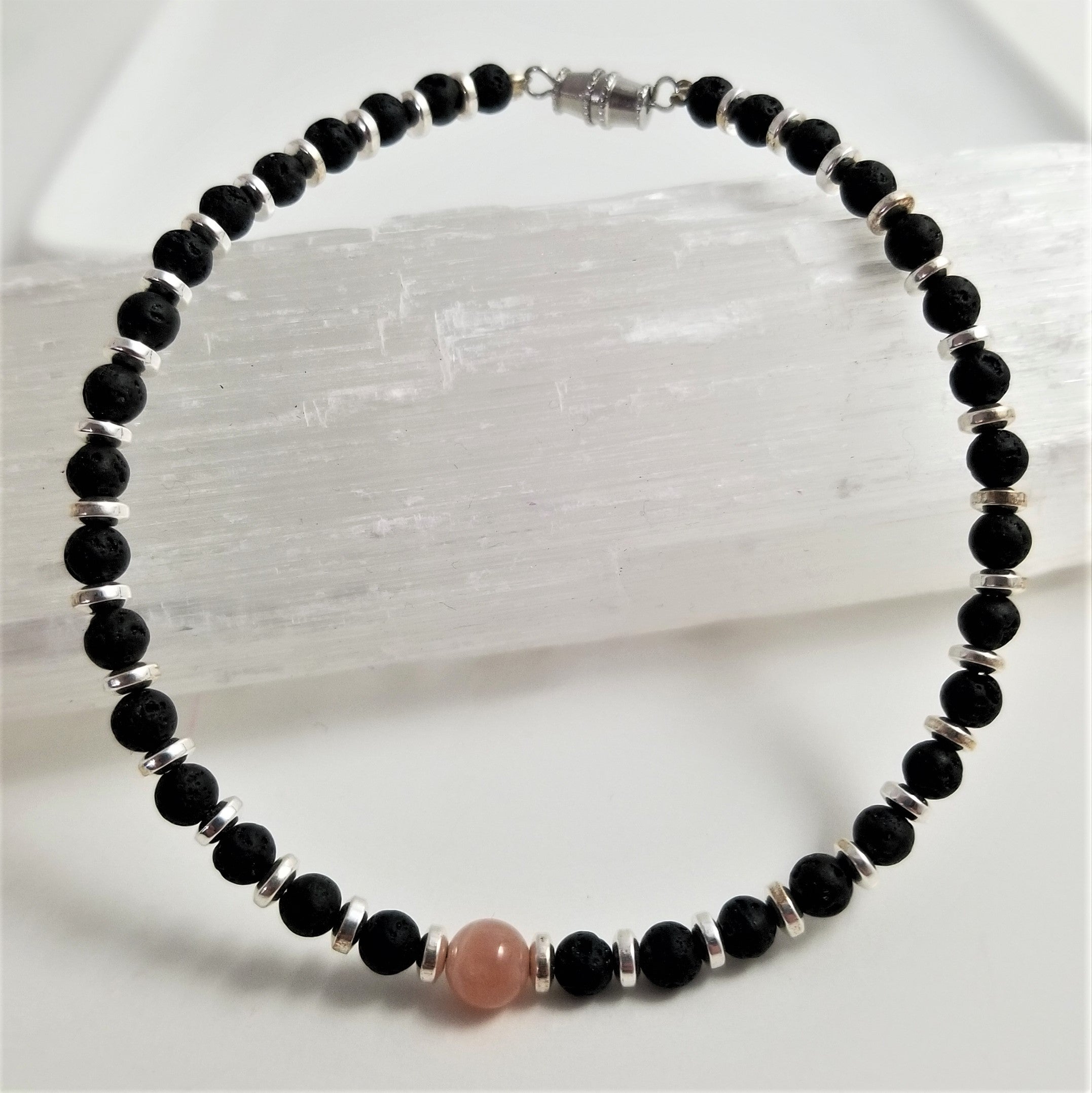 image for Anklet - Lava Stone, Sunstone, Silver Hematite