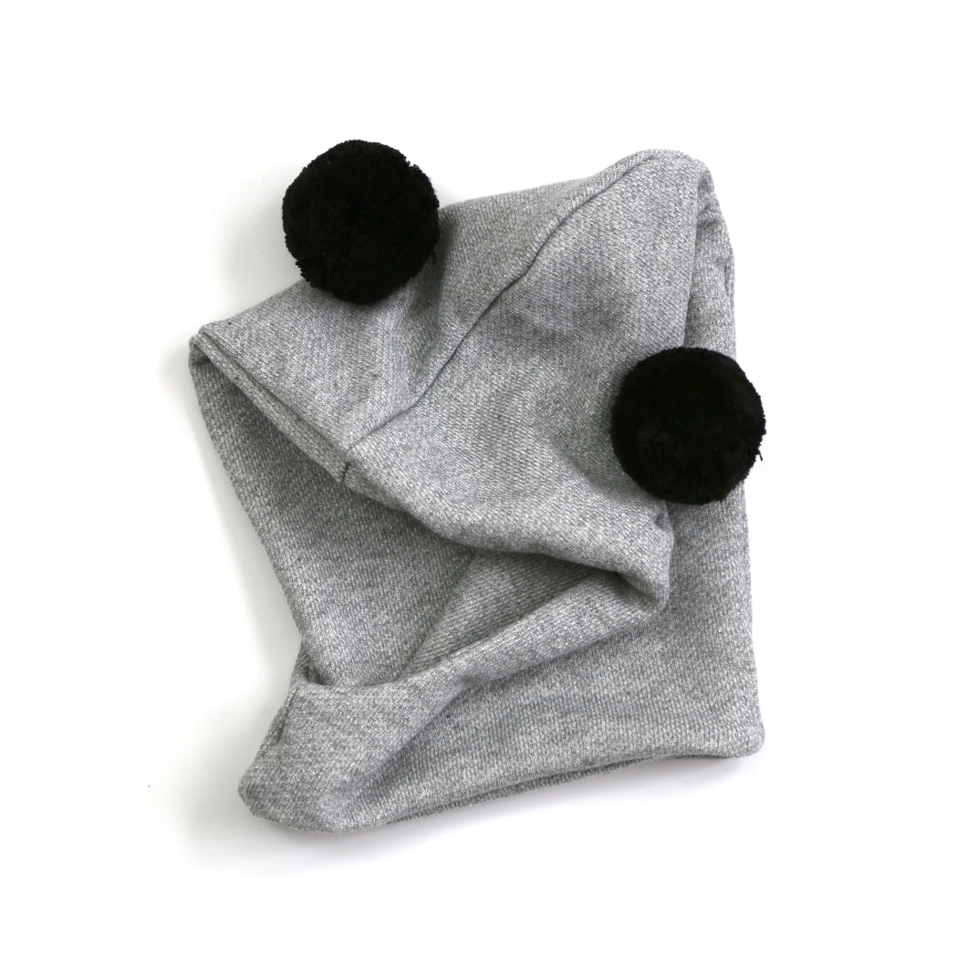 Giant pom hoodie hat - heather grey