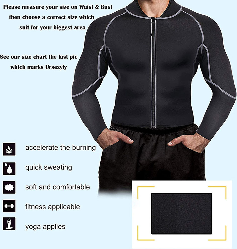 Men's Neoprene Long Sleeve Weight Loss Sauna Fitness Jacket - Nebility
