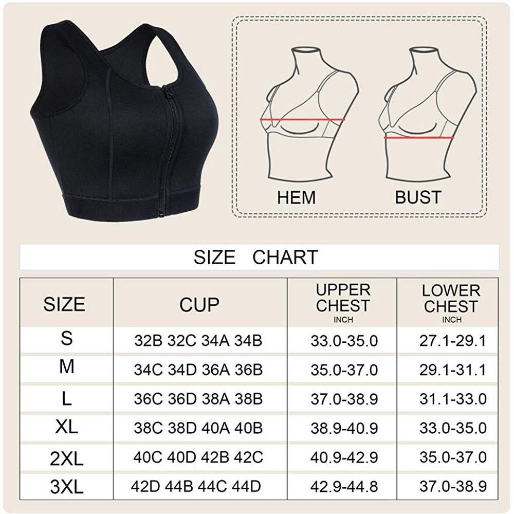 High Compression Bra Full Cup With Front Zipper Wire Free For Women ...