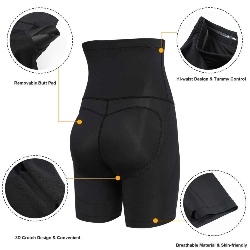 Mens High Waist Tummy Control Shaper Short With Removable Pads - Nebility