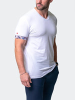 V-Neck T-Shirt with Cuff Detail - White