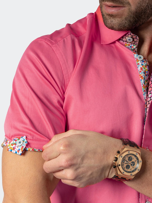 Solid Short Sleeve Shirt with Cuff Detail - Coral