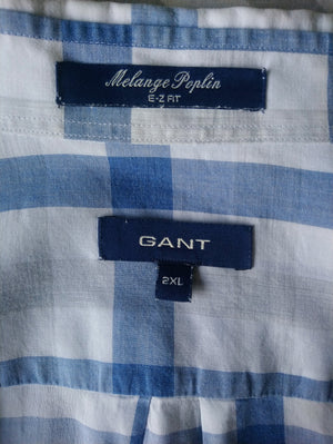 GANT overhemd. Blauw Wit Grijs Maat 2XL / XXL. Melange Poplin. E-ZAT.