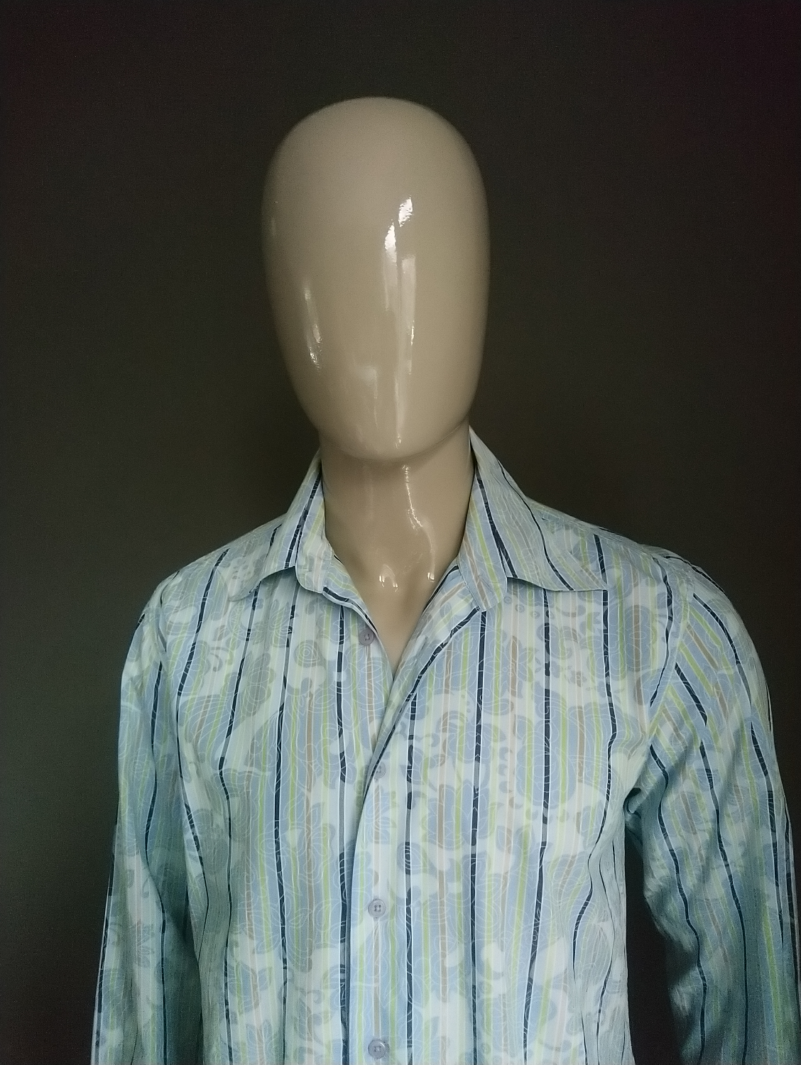Lafayette Homme Shirt. Motivo blanco verde azul. Talla L.