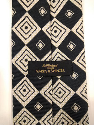 geroosterd brood tabak aantrekkelijk St. Michael by Marks & Spencer polyester stropdas. Zwart wit retro motief.  | EcoGents