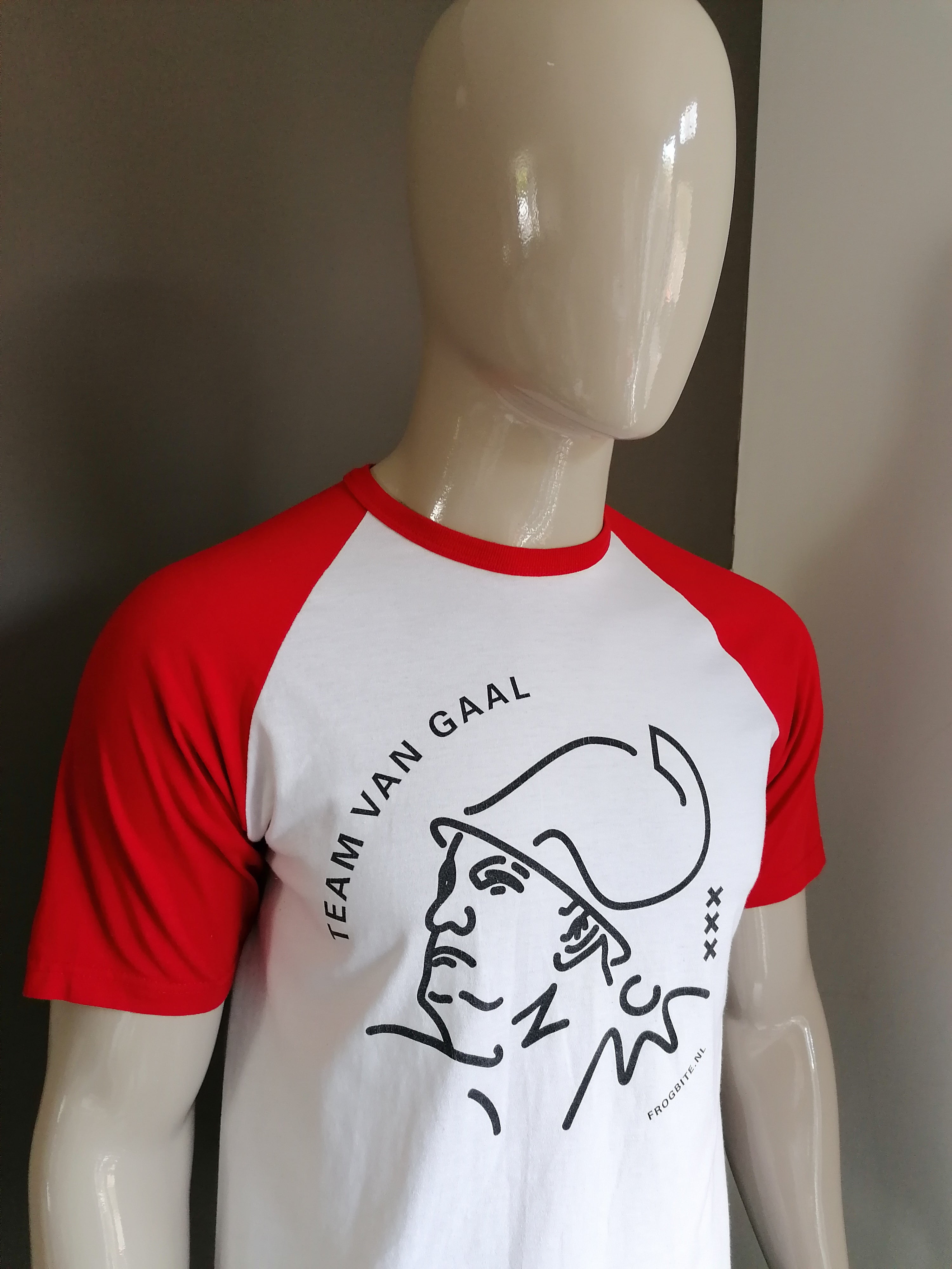 handelaar in de rij gaan staan Vervagen Team van Gaal Vintage Ajax t-shirt. Rood Wit Zwart. Maat M. | EcoGents