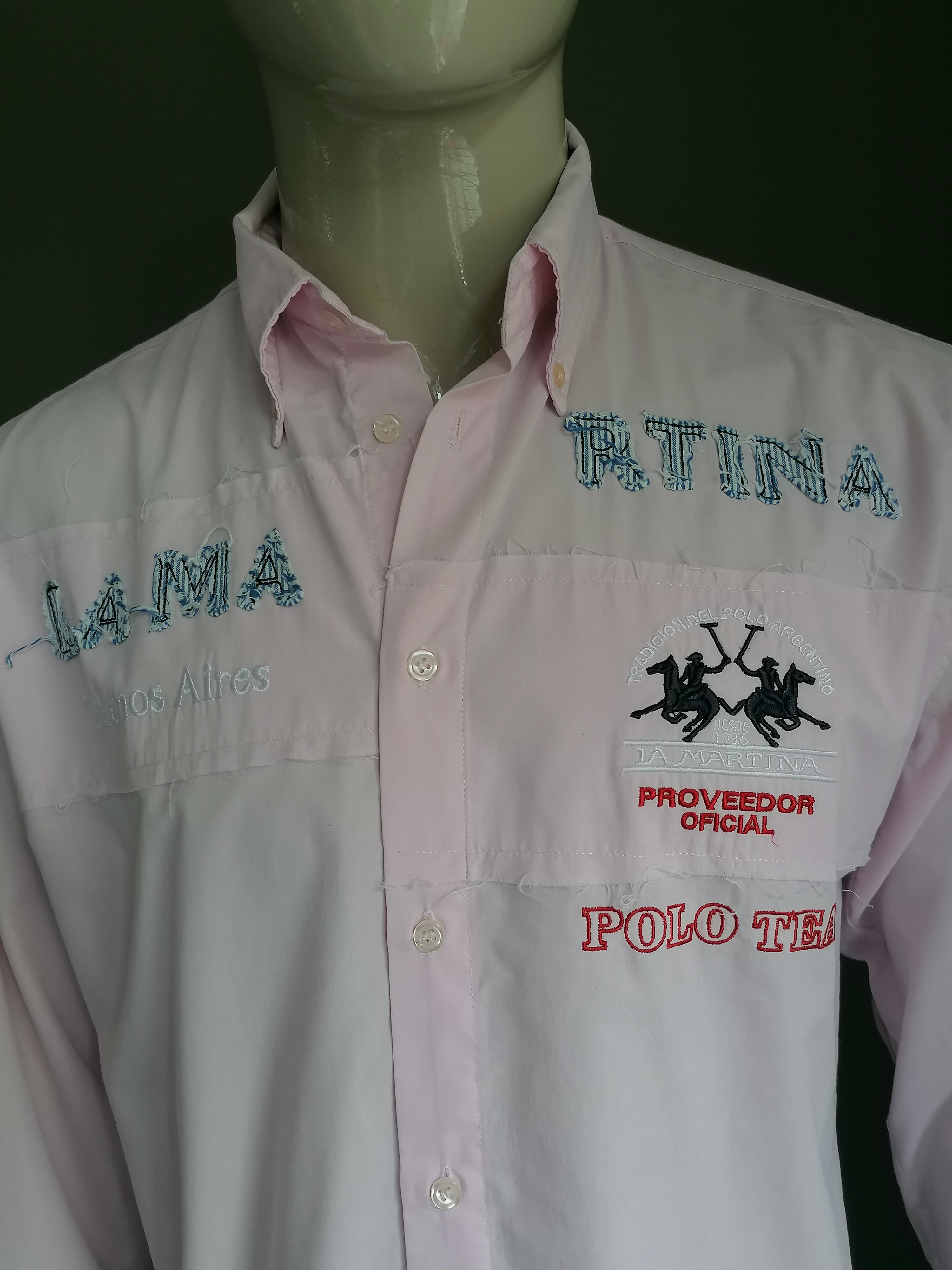 Voorbijganger Oproepen Teleurgesteld La Martina overhemd. Roze gekleurd met applicaties. Maat XL. | EcoGents