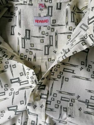 formeel Teleurgesteld Inspecteur Vintage Reward 90's overhemd korte mouw. Geel Grijze print. Maat M / L. |  EcoGents
