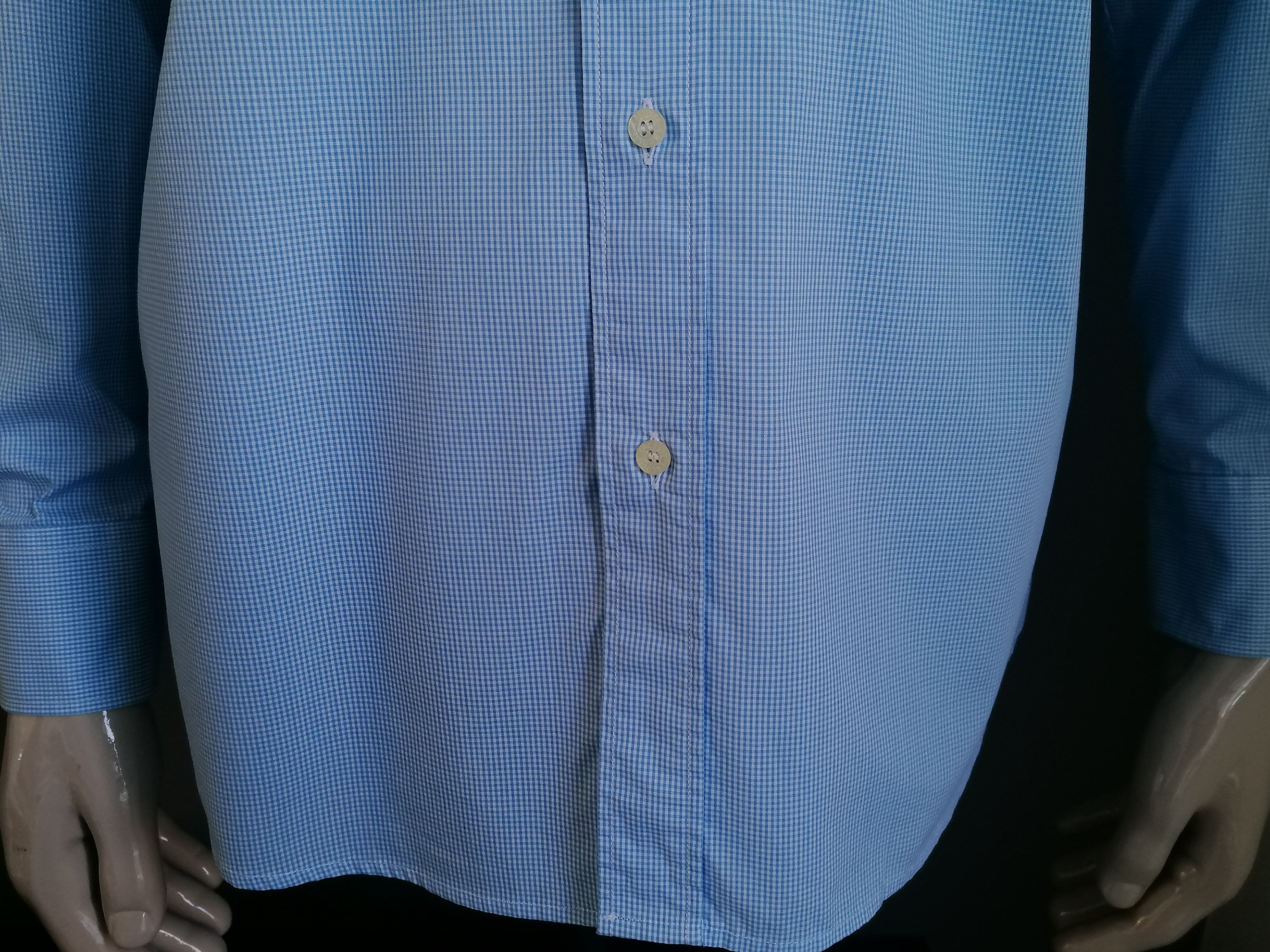 Populair boiler Mompelen Lacoste overhemd. Blauw Wit geblokt motief. Maat 42 / L. | EcoGents