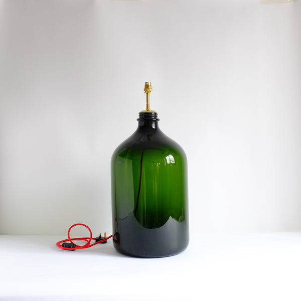 Large green glass carboy lamp base