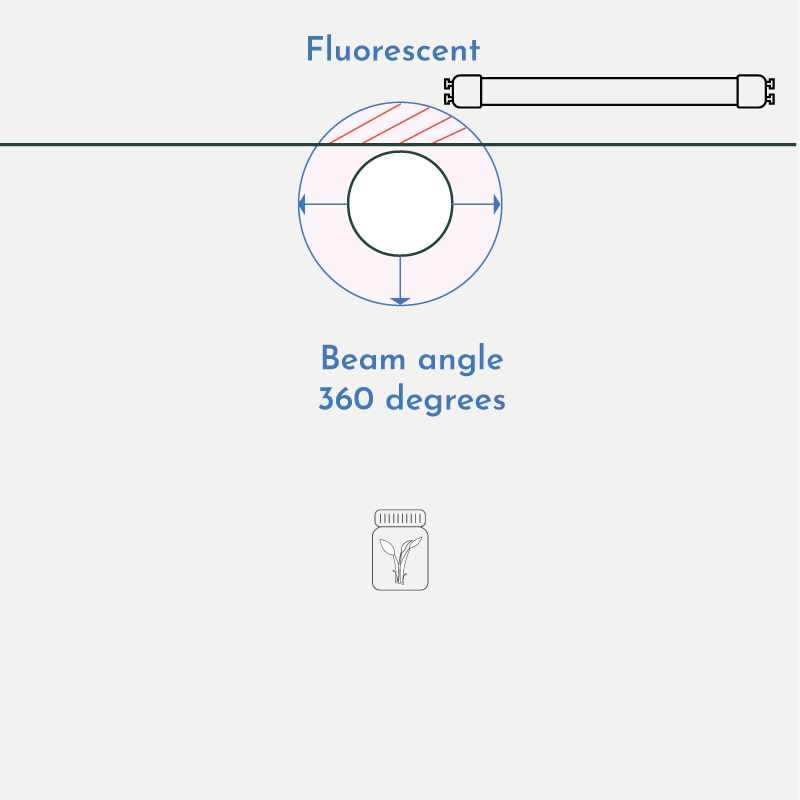 Beam angle for fluorescent lighting with 360 degrees