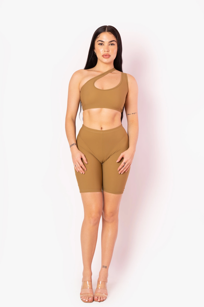 tan biker shorts