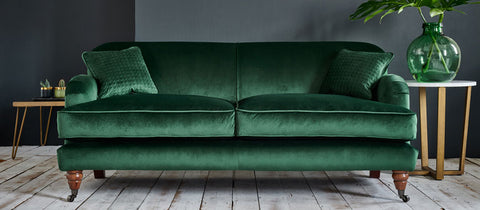 Emerald green antique velvet sofa