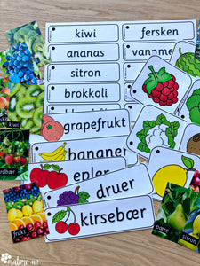 Frukt og grønnsaker - ord- og bildekort | Vi øver-serien