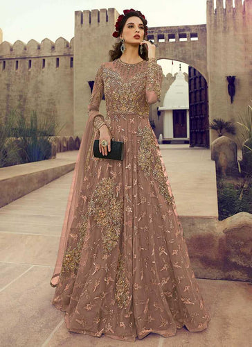 Range of India Premium Georgette Gold Floral Embroidered Front Slit Open  Ethnic Gown Style Anarkali Salwar Suit ASH-7216 - Ethnic Khazana