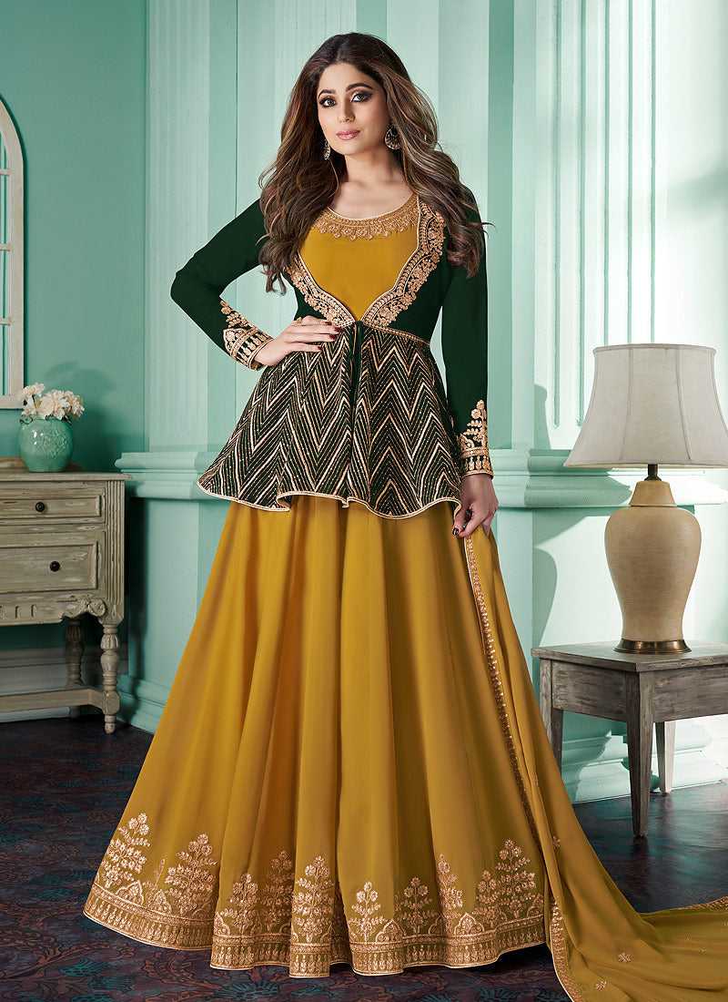 Mustard Heavy Embroidered Green Color Jacket Style Suit