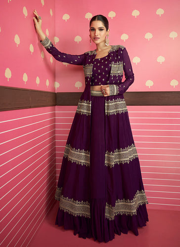 Fashionable Jacket Style Violet Purple Lehenga LLCV110588