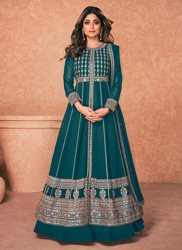 Pine Green Designer Heavy Embroidered Net Wedding Anarkali Gown | Anarkali  gown, Lehenga style, Anarkali lehenga
