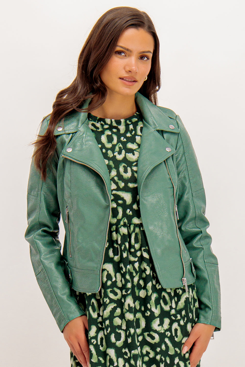 Kerri Green Coated Biker Jacket