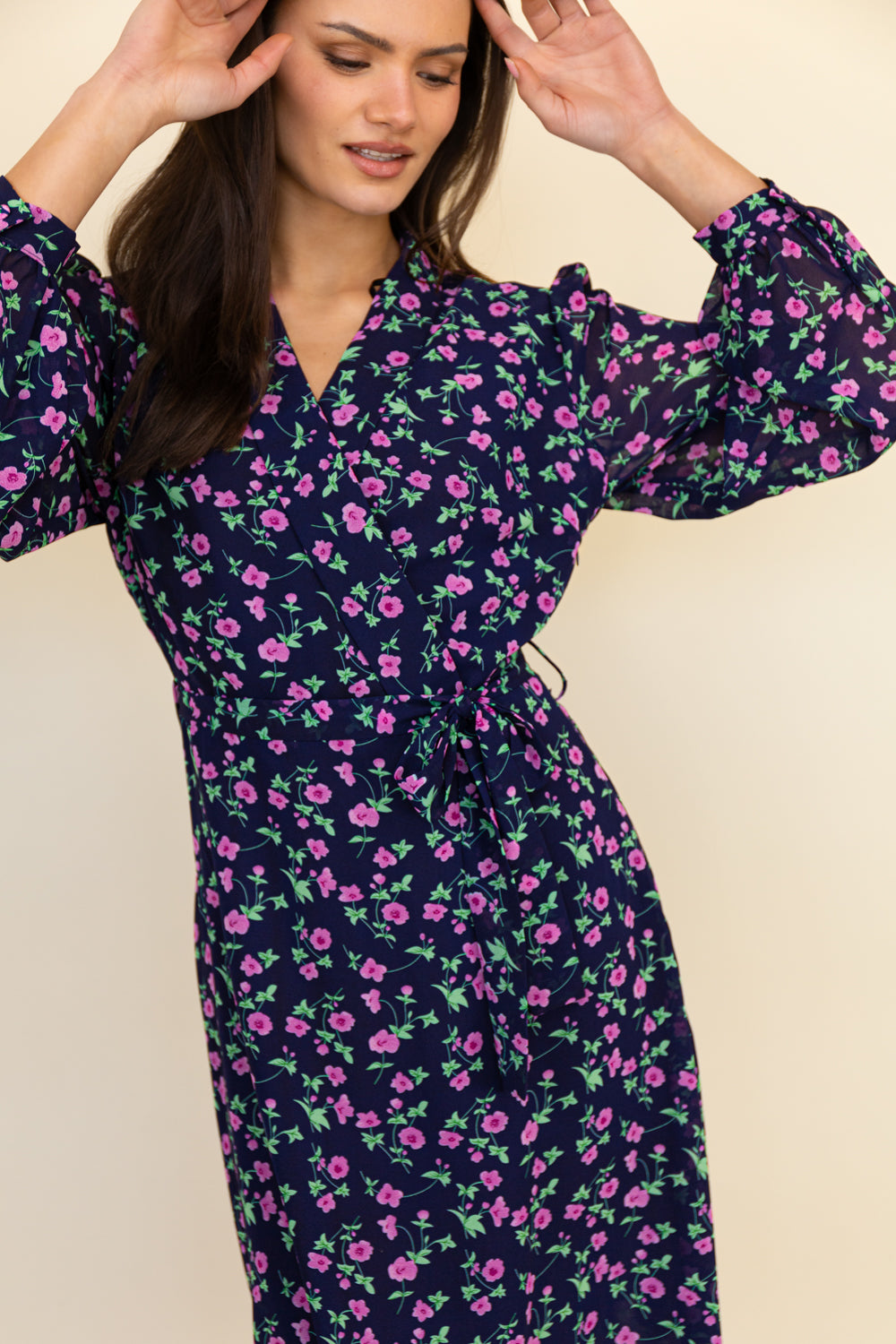 Delilah Navy & Pink Floral Midi Dress