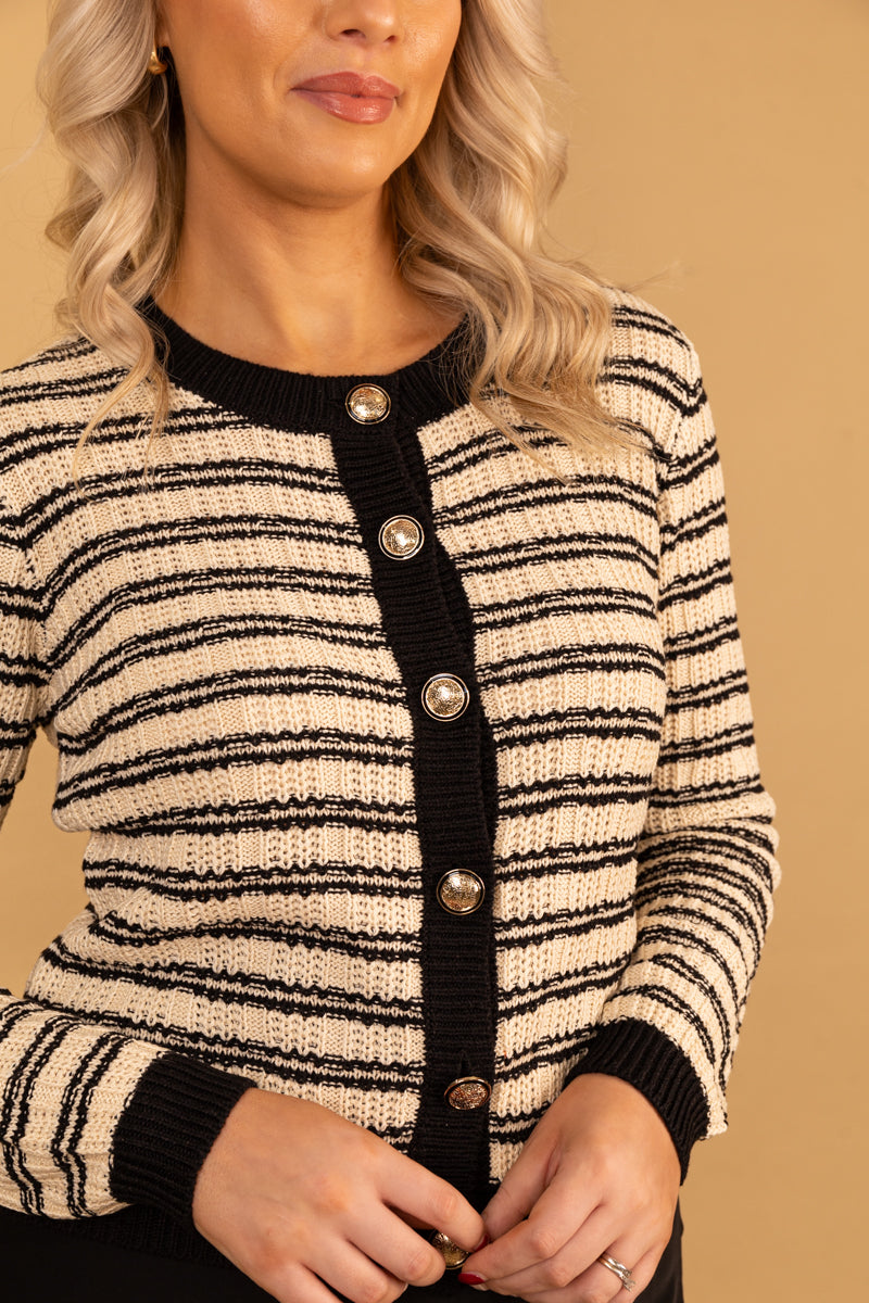 Charlot O-Neck Button Stripe Cardigan