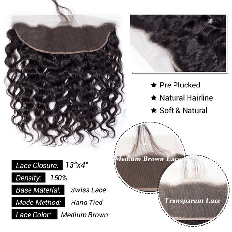 Human Hair Water Wave Bundles With Lace Frontal Closure Brazilian Hair 3 Bundles Deal With 13x4 Frontal Remy Human Hair Weave