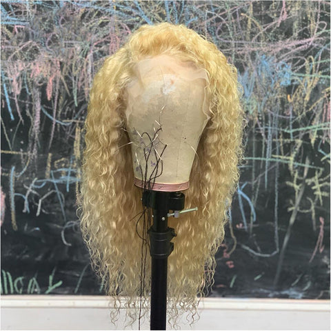 Transparent Full Lace 613 Blonde Curly Wigs malaysian Remy Human Hair Wig Pre Plucked Hair 150% Density