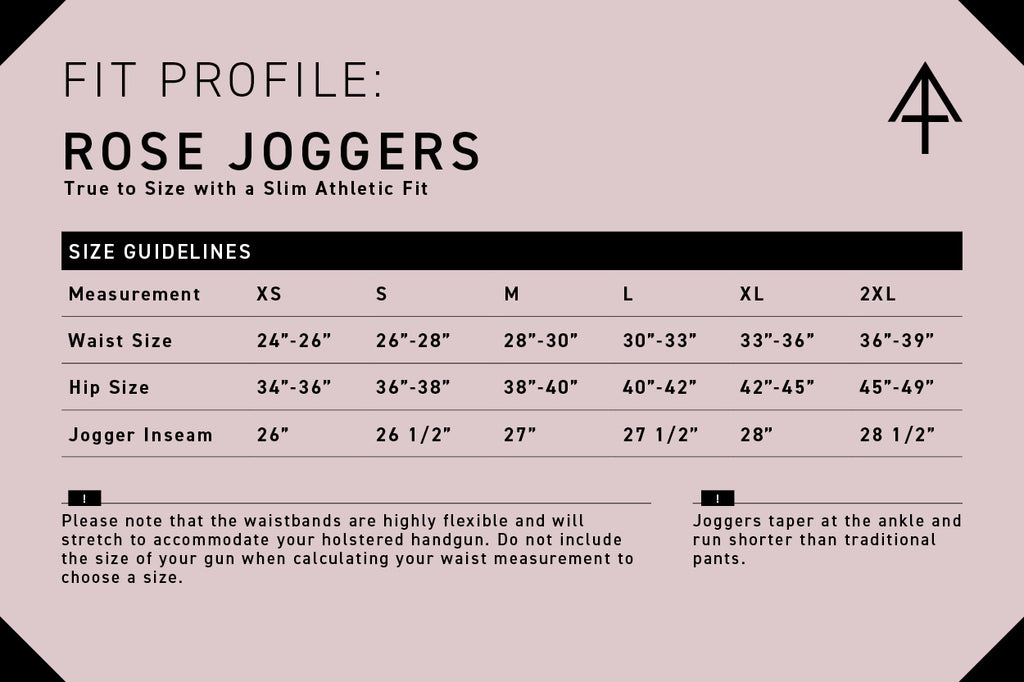 rose joggers size guide